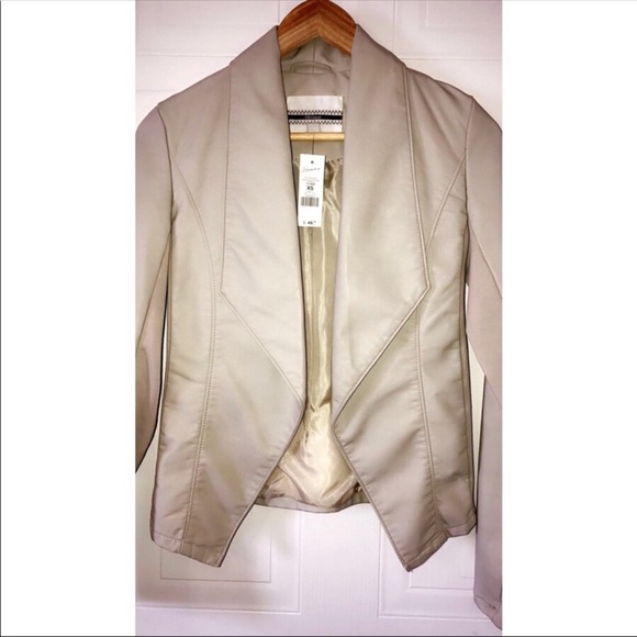 Cream Fitted Leather Jacket - Picture 2 of 4